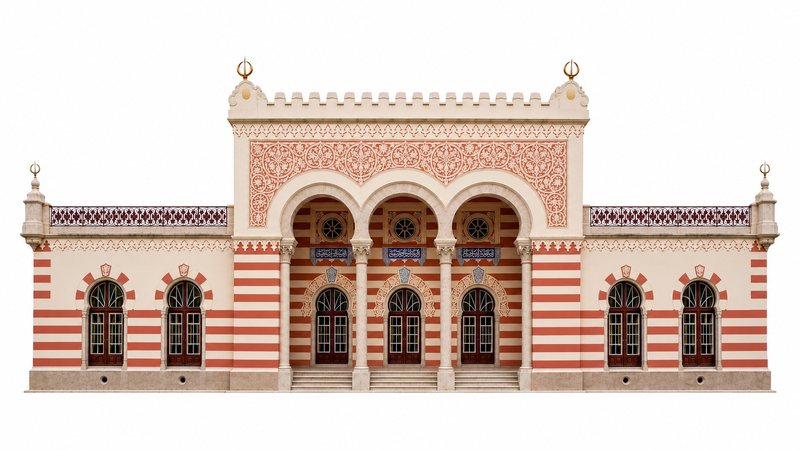 The palace of Quinta do Relógio — banded façade and triple-arched galilé