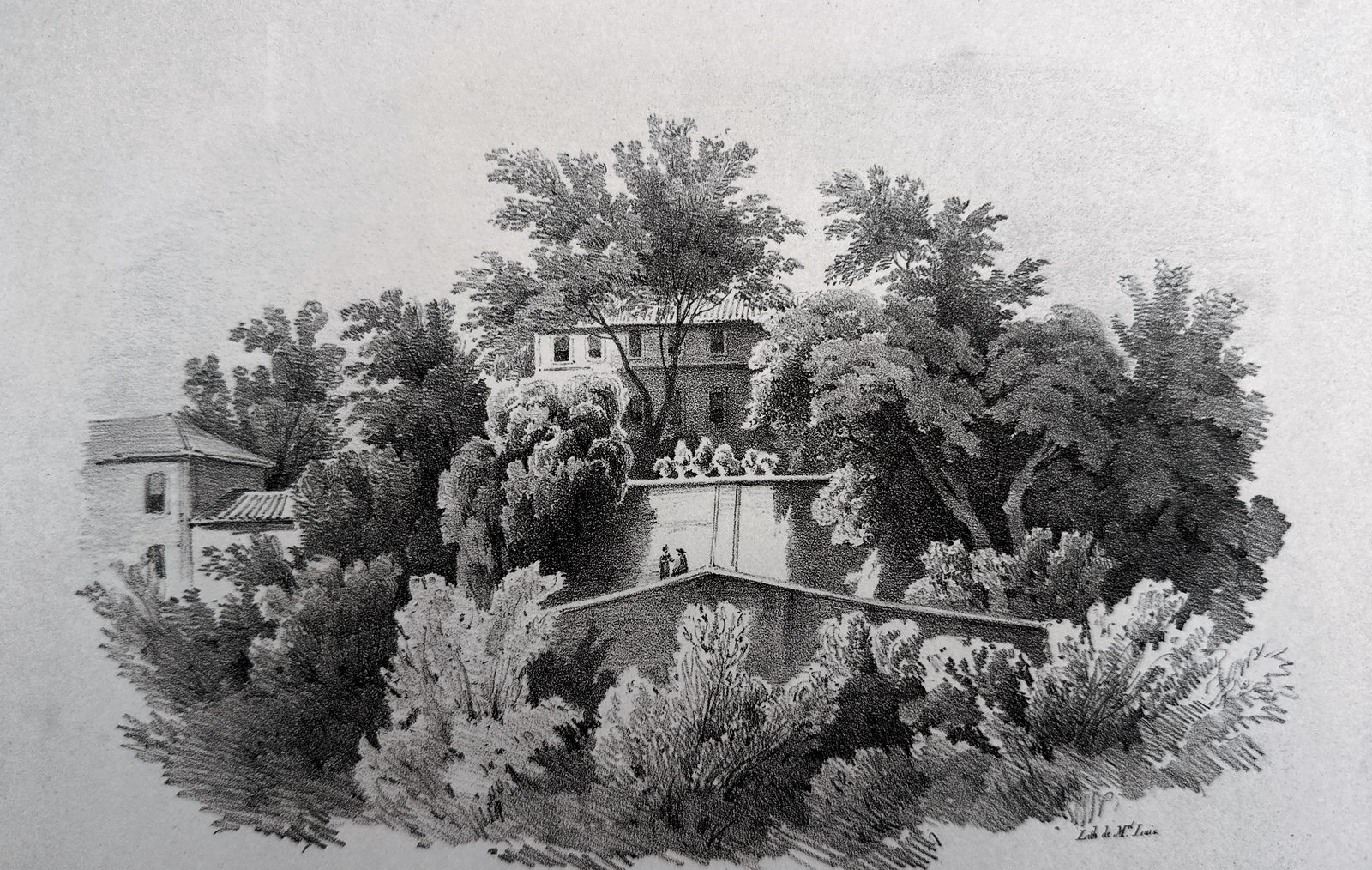 Nestled in the Serra — A 19th-century print: the estate disappears into its own greenery, as it was meant to.